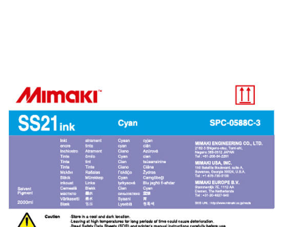 Tinta cian SS21 (paquete de 2000 ml) para las series Mimaki CJV150, CJV300, JV150, JV300, JV33, JV5 y JV34-260 - SPC-0588C