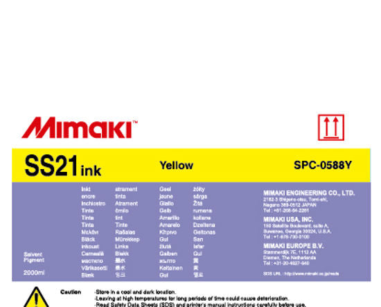 Tinta amarilla SS21 (paquete de 2000 ml) para las series Mimaki CJV150, CJV300, JV150, JV300, JV33, JV5 y JV34 - SPC-0588Y
