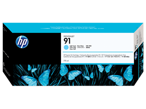 Cartucho de tinta pigmentada DesignJet HP 91 de 775 ml cian claro para DesignJet Z6100 - C9470A / Nuevo