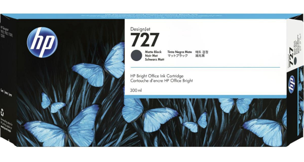 Cartucho de tinta DesignJet HP 727 negro mate de 300 ml para HP DesignJet T920, T930, T1500, T1530, T2500, T2530 - C1Q12A