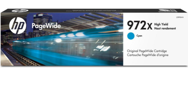 Cartucho de tinta original PageWide HP 972X cian de alto rendimiento para HP PageWide Pro 452dw, 452dn, 552dw y HP PageWide Pro multifunción 577z, 577dw, 477dw, 477dn - L0R98AN