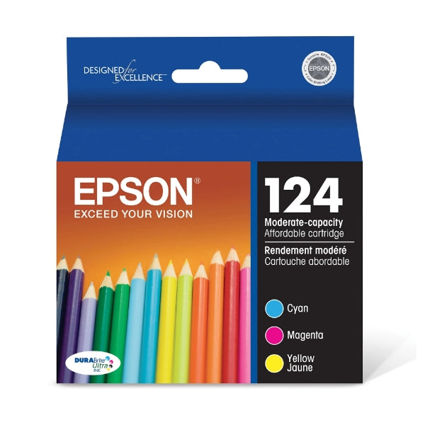 Cartuchos de tinta de color Epson 124 DURABrite de capacidad ultra moderada (C/M/Y, paquete de 3) - T124520-S
