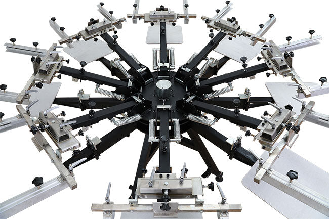 Máquina de serigrafía rotativa manual de 6 colores, 6 estaciones y alta precisión, de CALCA Design, para trabajo pesado, con microregistro