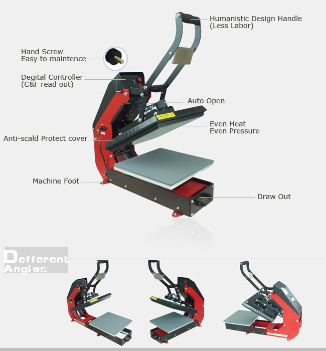 Prensa térmica de camisetas con apertura automática y plataforma deslizable