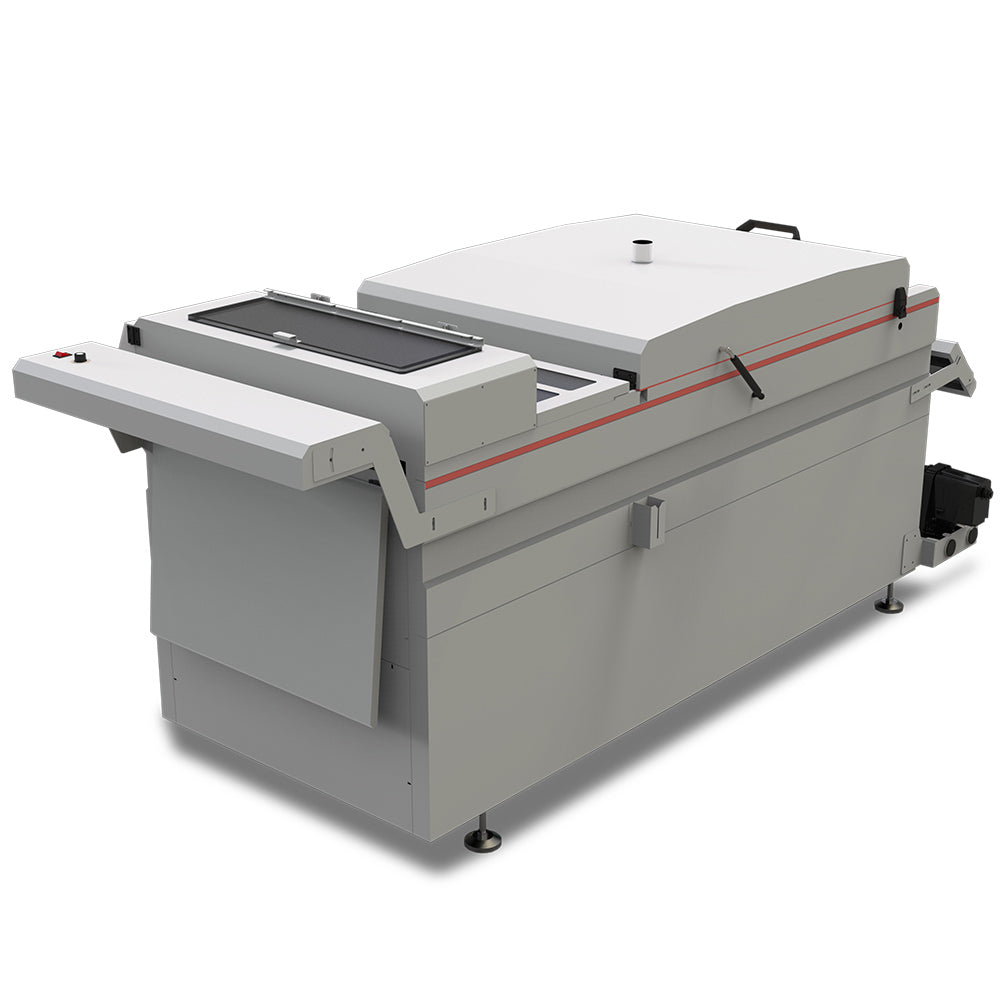 Secador y agitador de polvo DTF automático de alta velocidad CALCA PLUS de 24 pulgadas y 220 V con plataforma de transporte por absorción al vacío y pantalla táctil