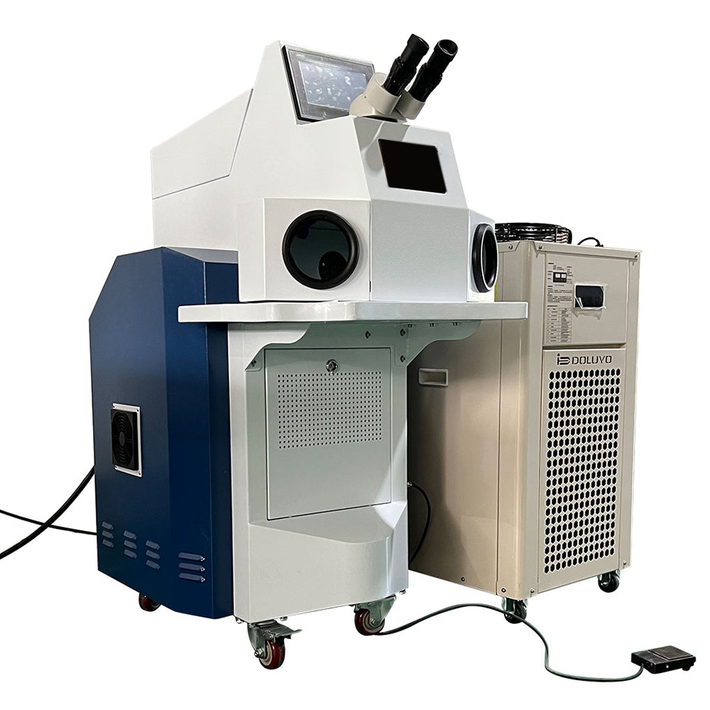 Máquina de soldadura láser por puntos CALCA de 200 W + enfriador de agua industrial para joyería de metal, oro y plata (60 julios)