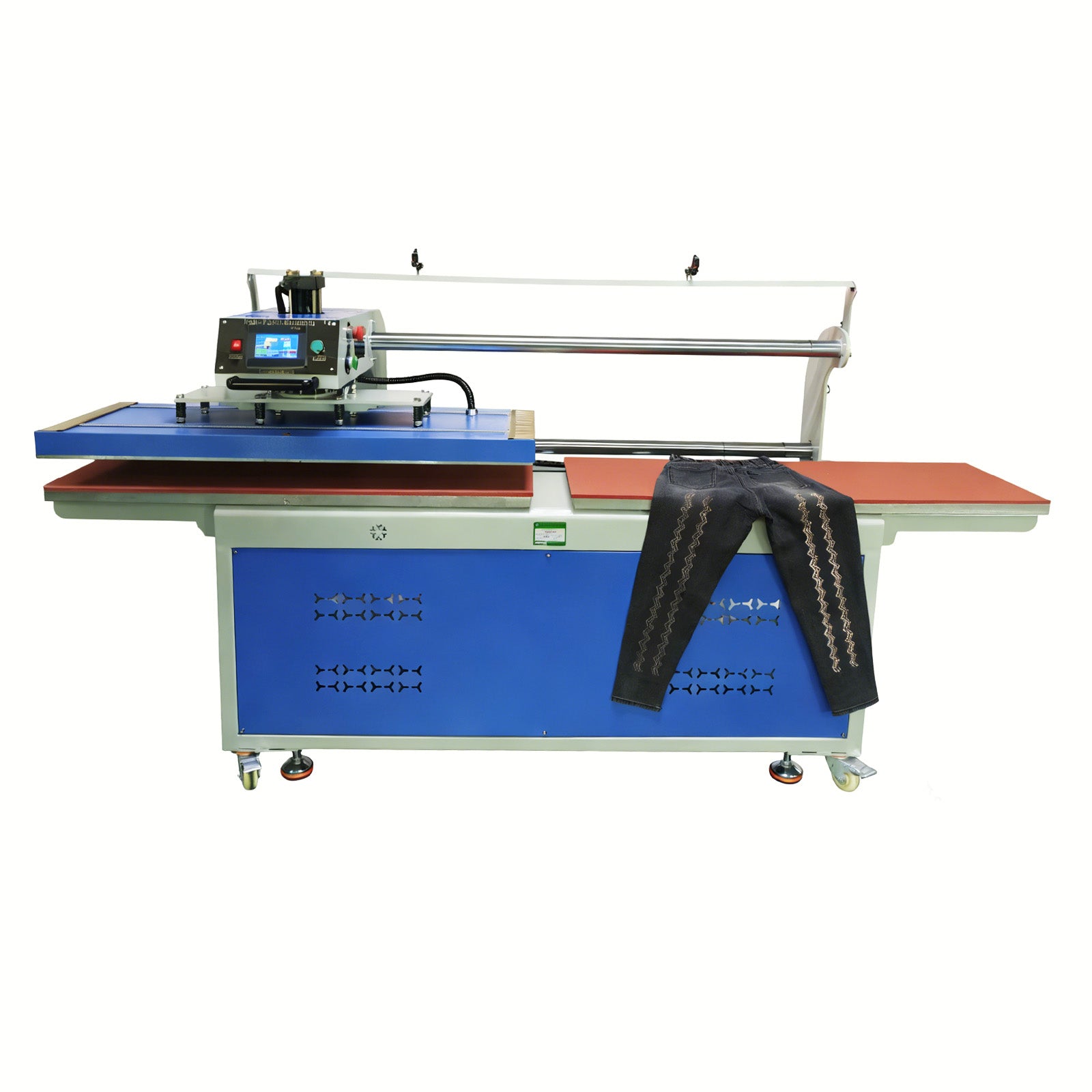 16" x 47" Fully Automatic Up-Sliding Hydraulic Double-Station Rhinestone Heat Press Machine For Leather, Fabric & Custom Jewelry with Laser Position System