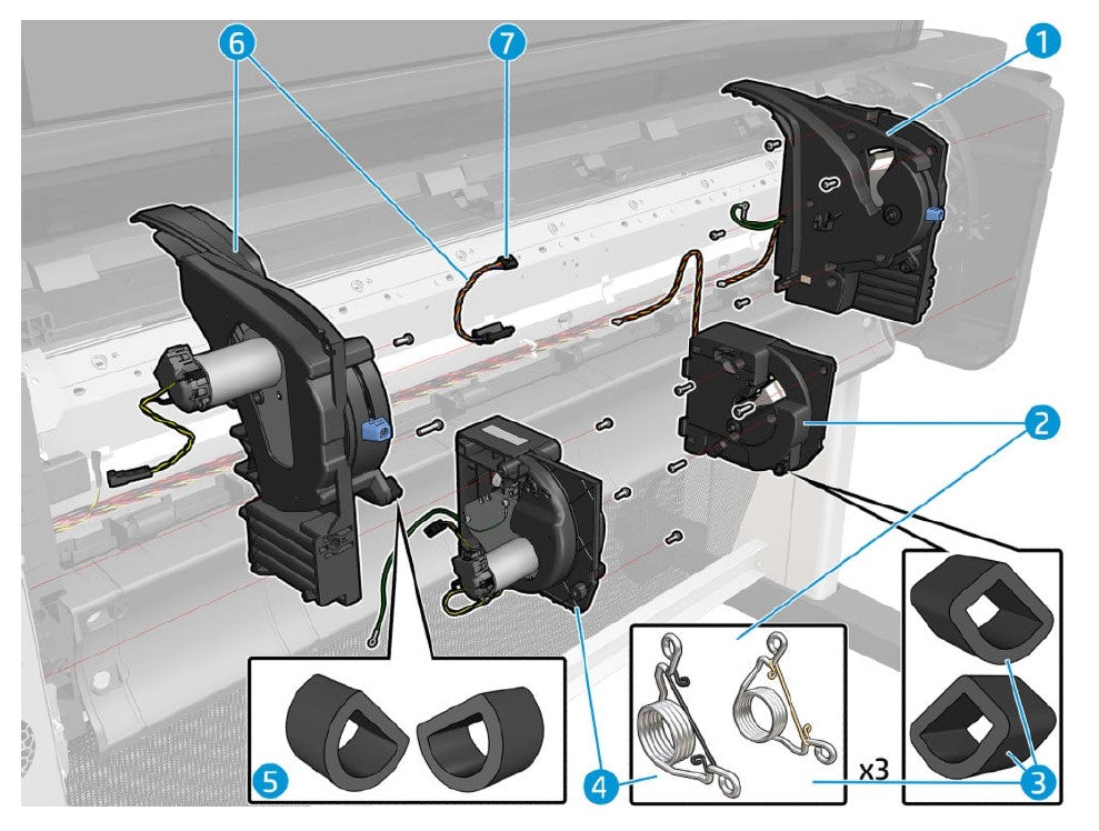 Parachoques de soporte del rodillo inferior del lado izquierdo y derecho para las series HP DesignJet Z6, Z9+, T1700, Z5600 y Z2600 (CH538-67052)
