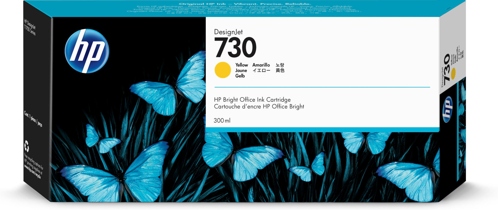 Cartucho de tinta DesignJet HP 730 amarillo de 300 ml para HP DesignJet T1600, T1600dr, T1700, T1700dr, T2600, T2600dr - P2V70A