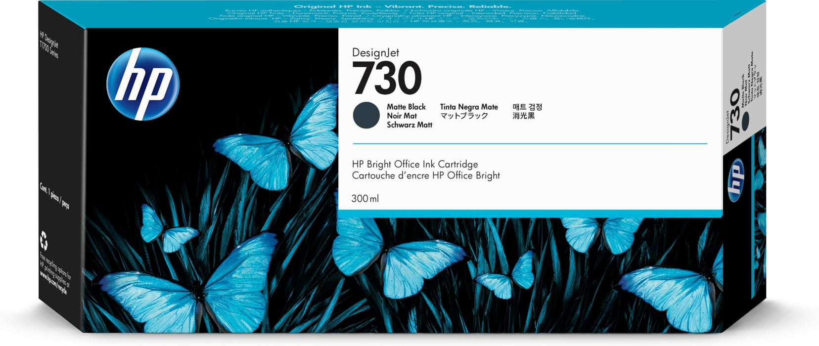 Cartucho de tinta DesignJet HP 730 negro mate de 300 ml para HP DesignJet T1600, T1600dr, T1700, T1700dr, T2600, T2600dr - P2V71A