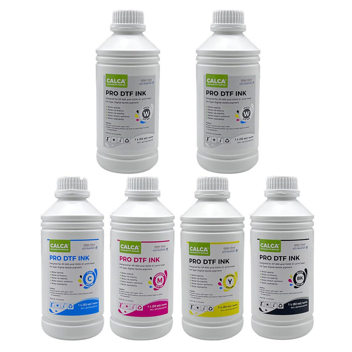 Paquete de tintas para película de transferencia directa CALCA PRO (1 L de cada CMYK + 2 L de blanco)