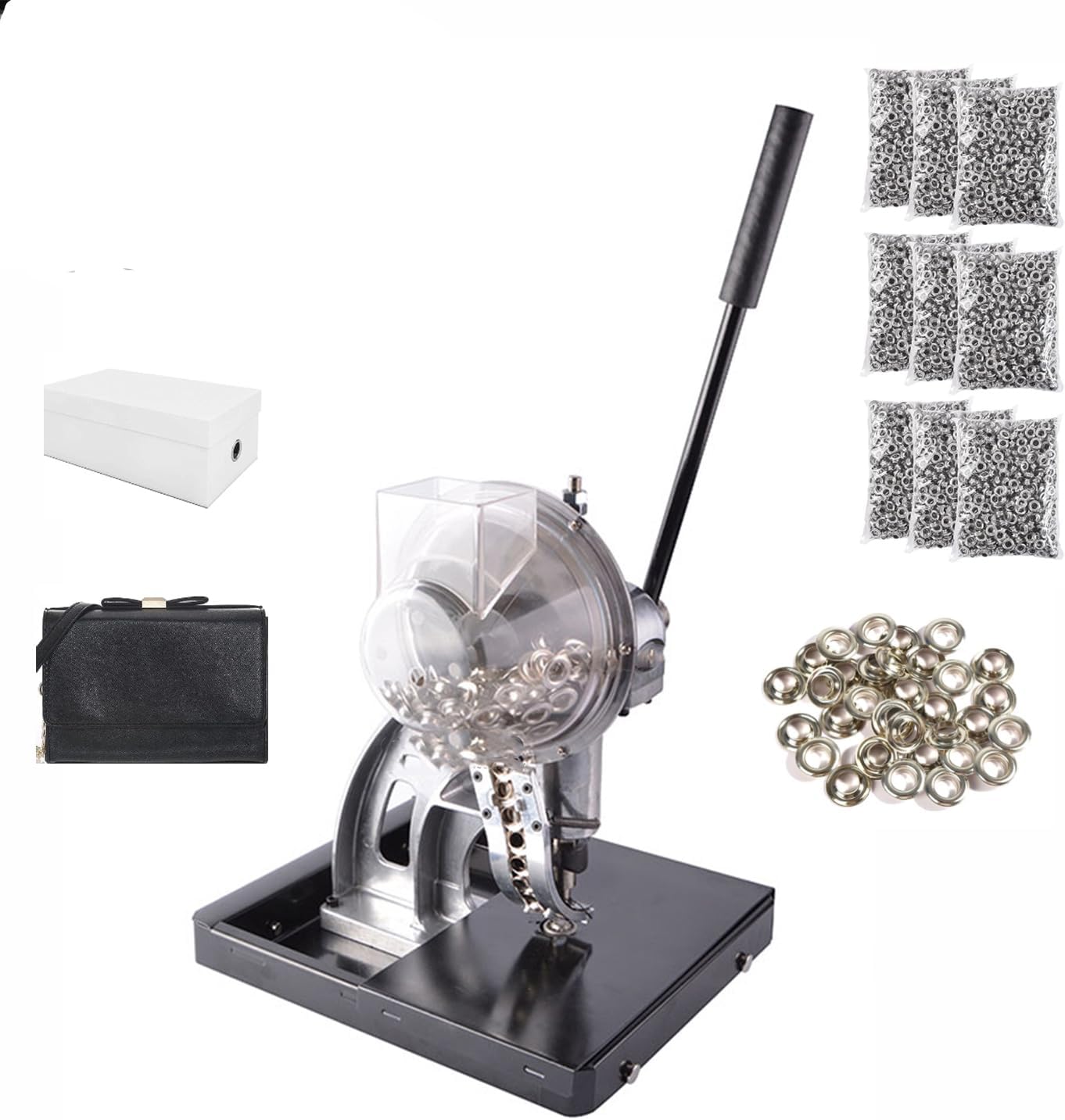 Semi-Automatic Hand Press Grommet Machine, 6/10/12mm Grommet Punching and Setting Machine, Automatic Grommet Press Machine Eyelet Tool, for Leather Fabric Belt Clothes Shoes Handbag Grommets