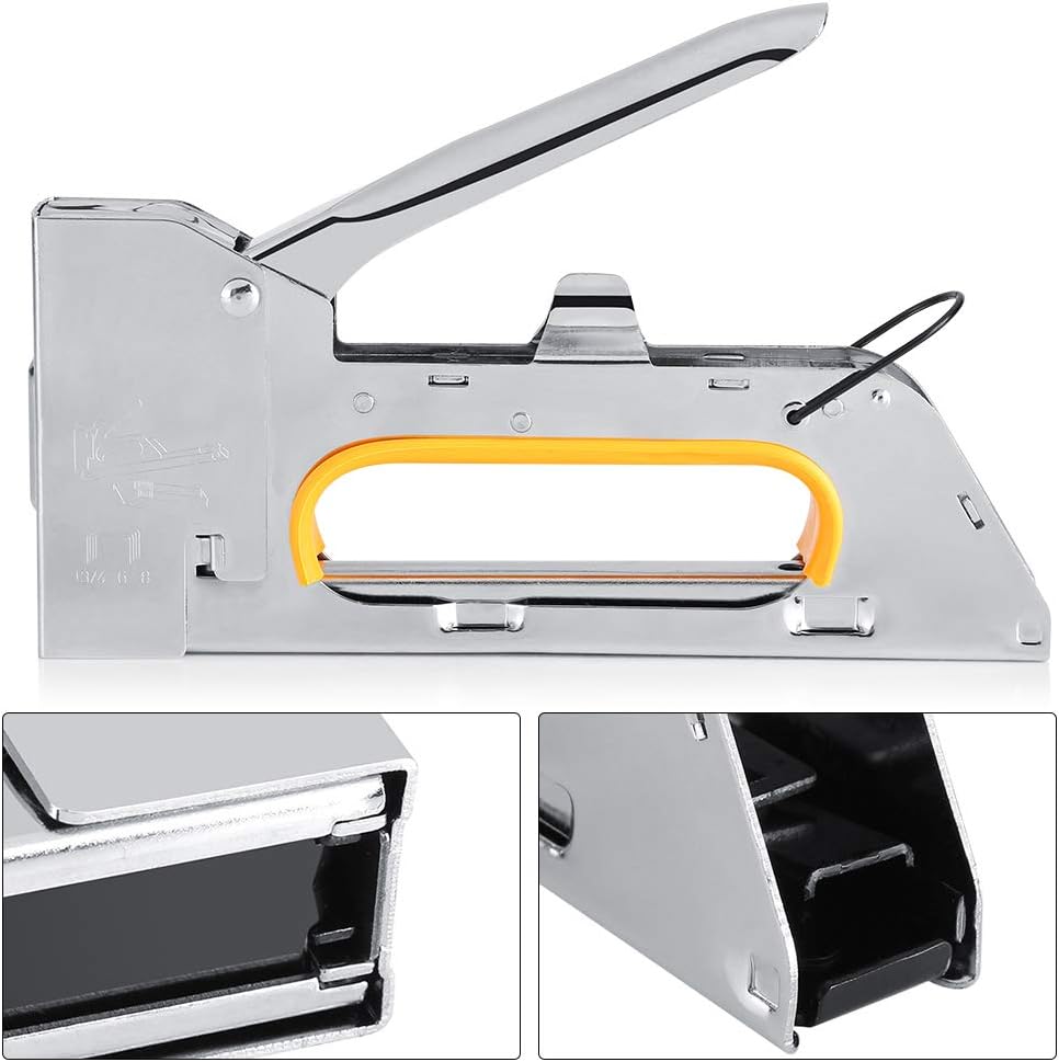 Manual Staple Gun Tool (17 cm / 6.89 in) Door Type Code Nail Gun, Heavy Duty Stainless Steel Construction Furniture Stapler for Upholstery, Wood, Crafts