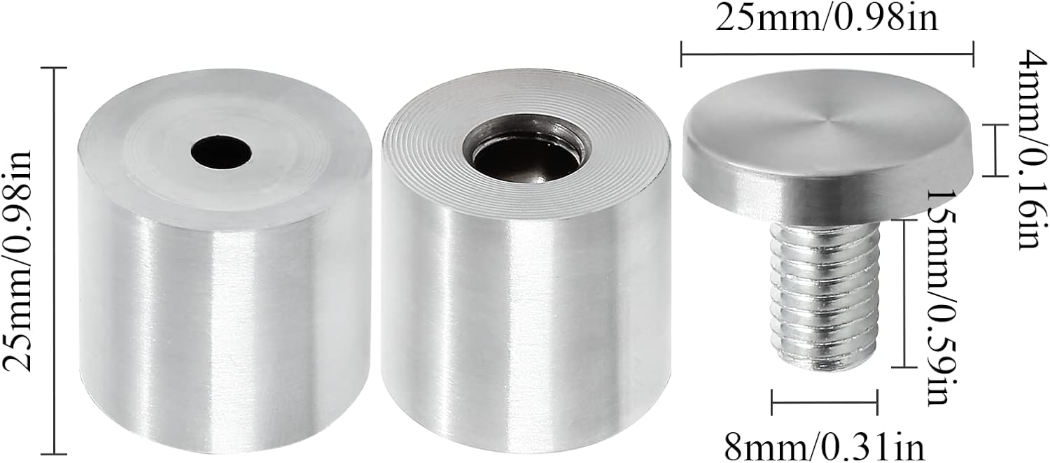 Stainless Steel Standoff Screws Wall Sign Advertising Nail for Hanging Acrylic Picture Frame (Silver) - 12pcs (1" x 1-1/5")