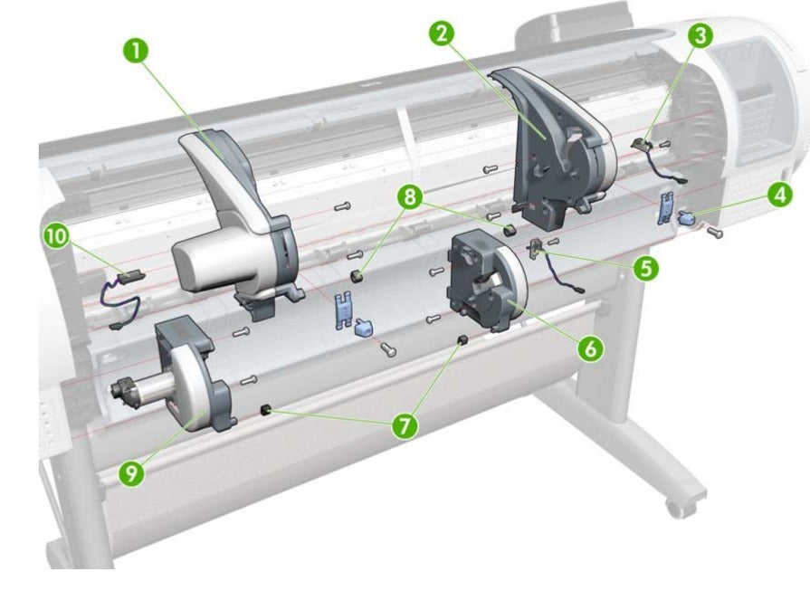 Soporte de cubierta de rollo inferior izquierdo Carbonite para HP DesignJet T770, T1200, T1300 series de 44 pulgadas (CH538-67016)