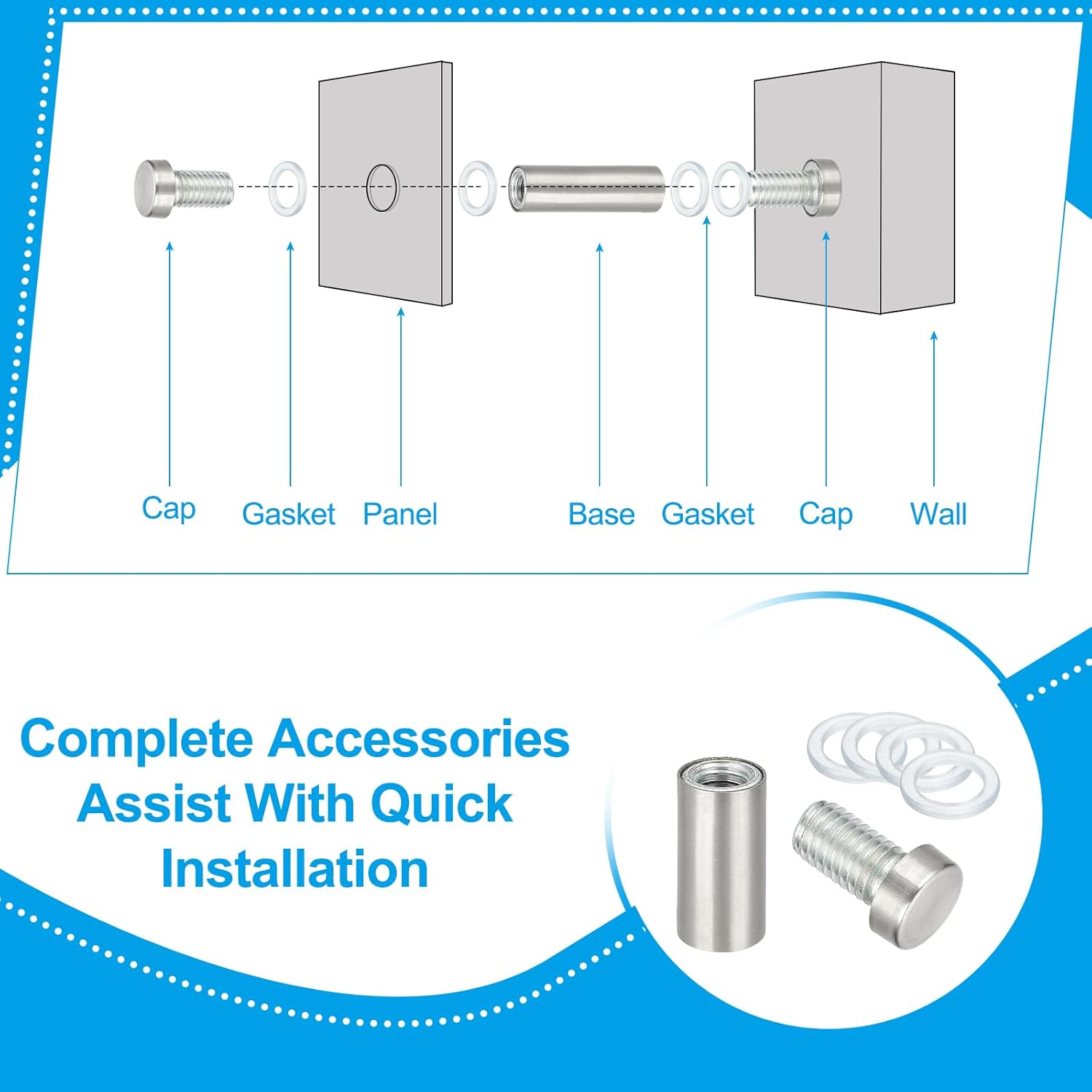 Wall Mount Acrylic Double Head Standoff Screws - 8pcs (1/2" x 3.5")