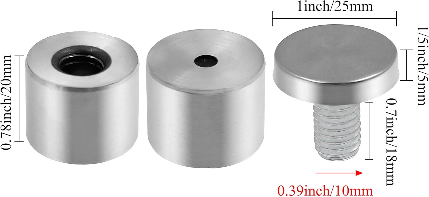 Stainless Steel Standoff Screws Wall Sign Advertising Nail for Hanging Acrylic Picture Frame (Silver) - 12pcs (1" x 1")