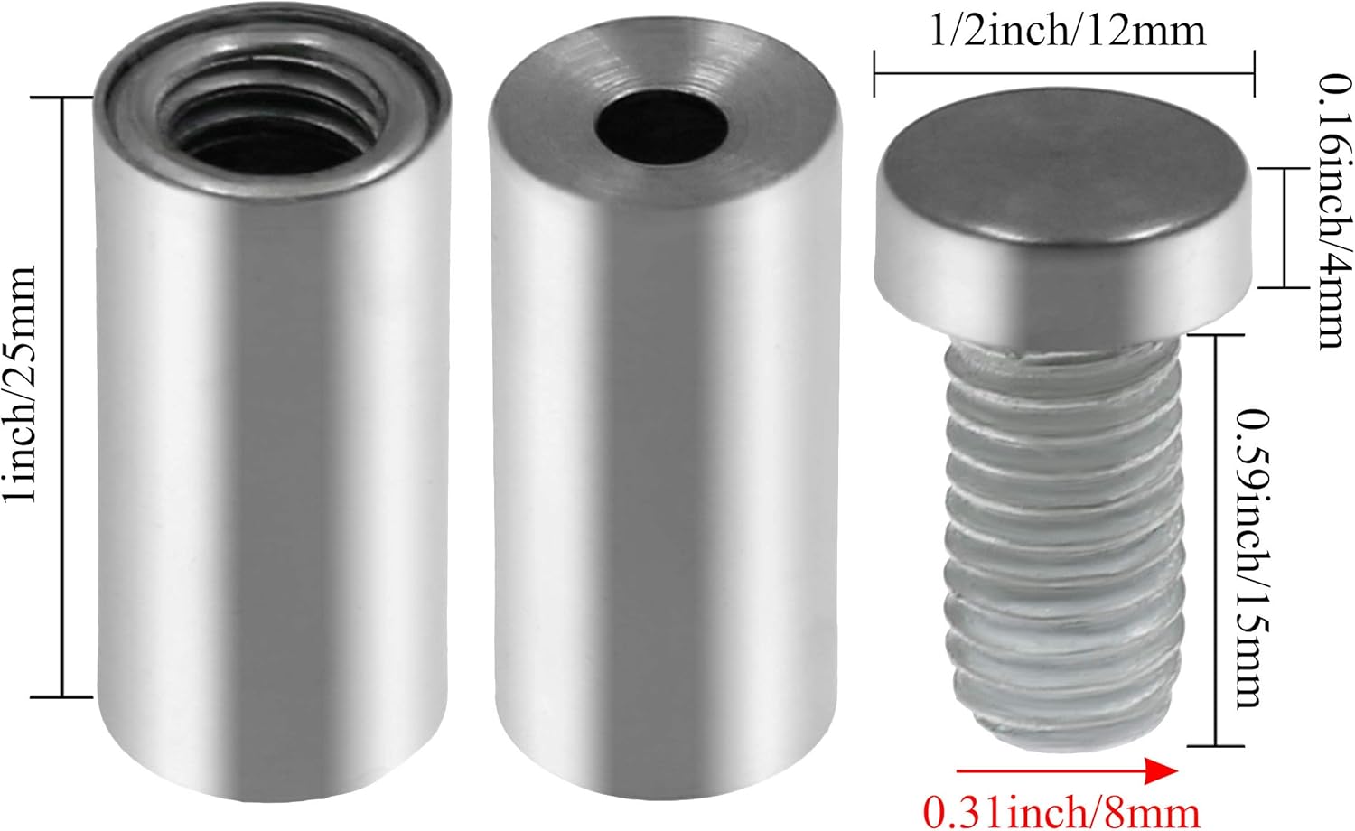 Stainless Steel Standoff Screws Wall Sign Advertising Nail for Hanging Acrylic Picture Frame (Silver) - 12pcs (1/2" x 1.18")