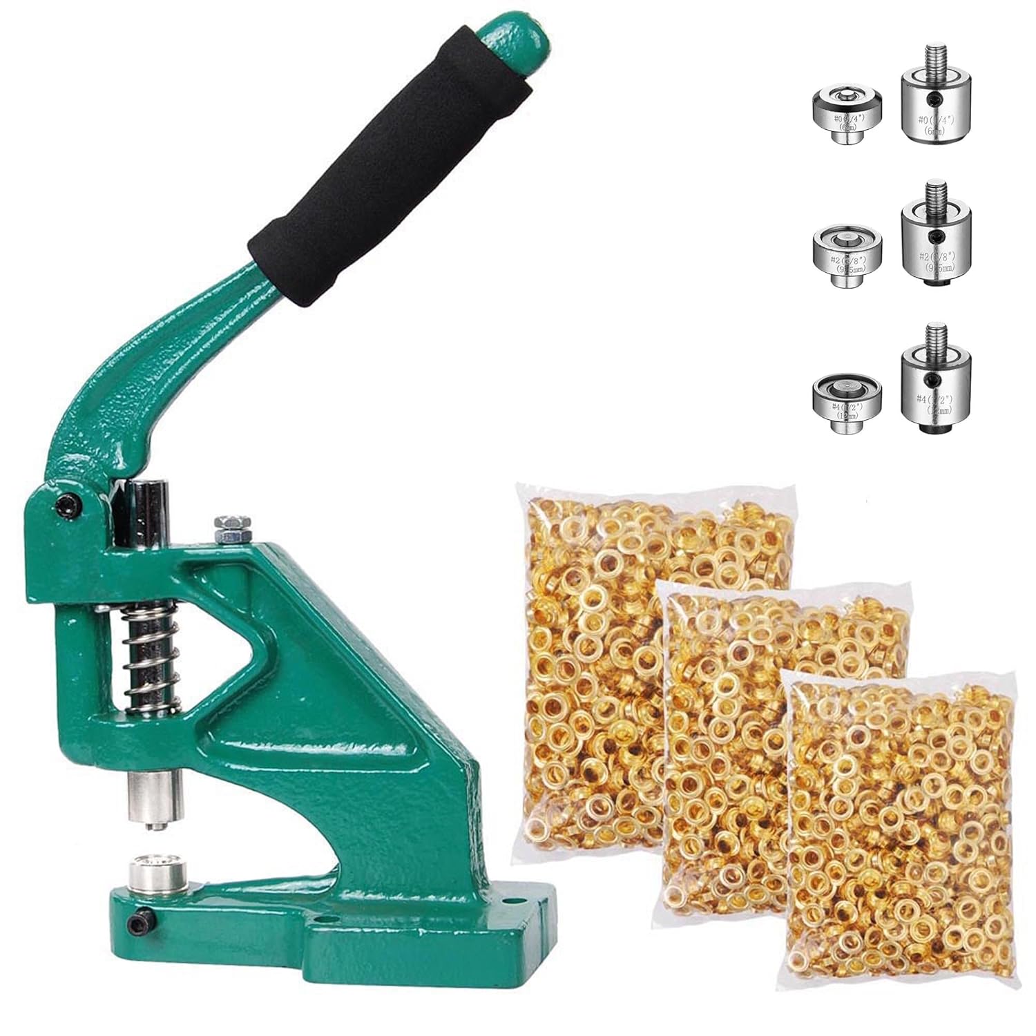 Grommet Tool Kit, 3-die Hand Press Grommet Machine (6/10/12mm) with 900 Set of Eyelets and Washers for Fabric Tarps Banners Prints