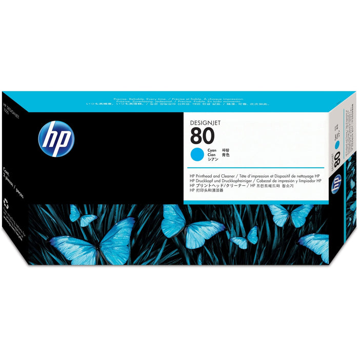 Paquete de cabezal de impresión cian n.° 80 y limpiador de cabezales de impresión para impresoras HP DesignJet 1050C y 1055CM (C4821A)