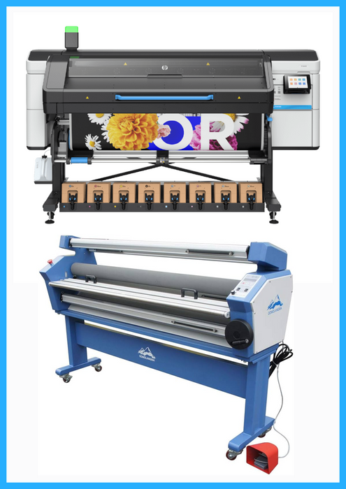 PAQUETE - Impresora HP Latex 830 de 64" de formato ancho - Nueva + Laminadora en frío de formato ancho totalmente automática de baja temperatura de 63" - Nueva