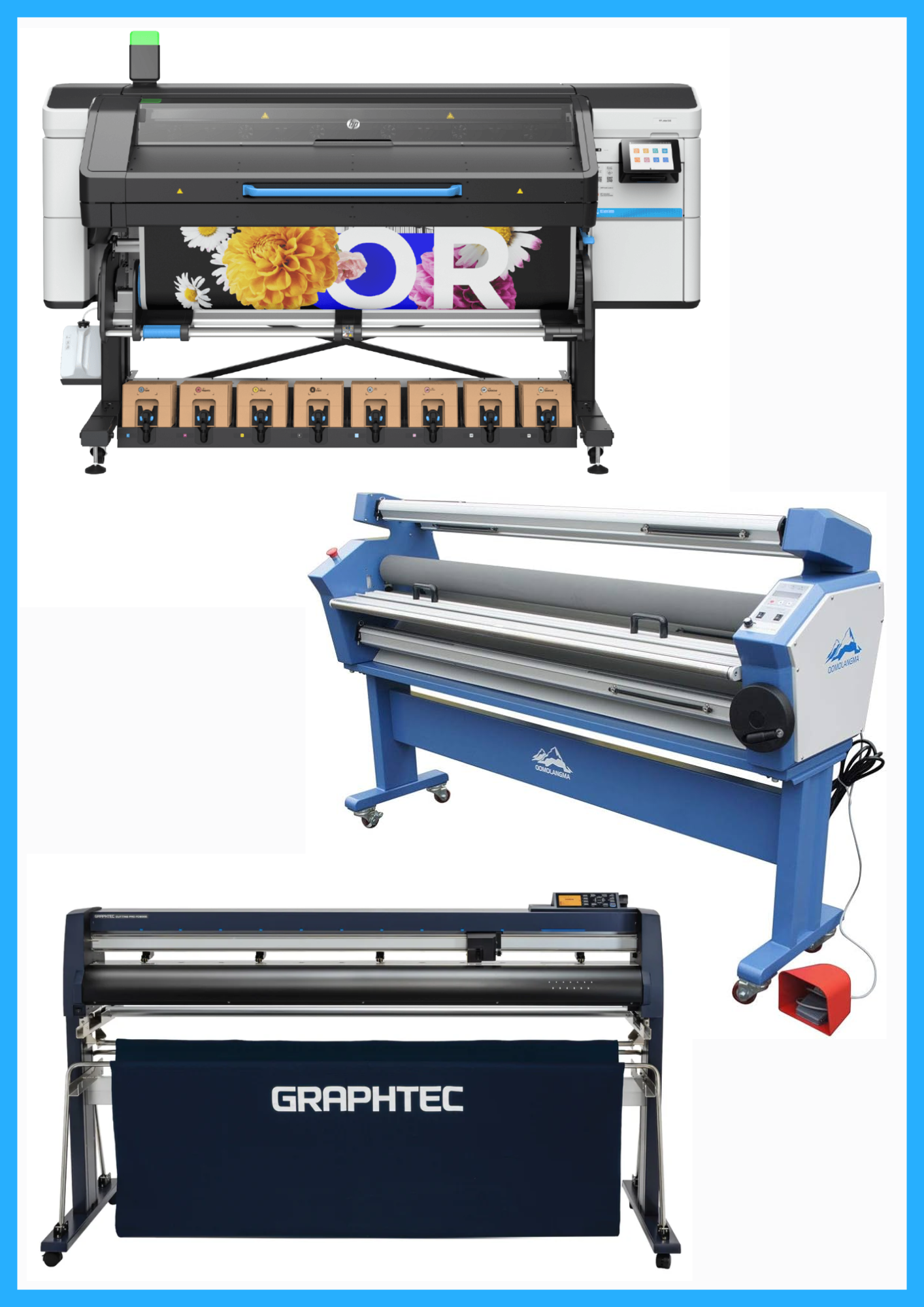 SOLUCIÓN COMPLETA - Impresora HP Latex 830 de 64" de formato ancho - Nueva + Cortadora Graphtec FC9000-160 de 64" de ancho - Nueva + Laminadora en frío de formato ancho totalmente automática de baja temperatura de 63" - Nueva