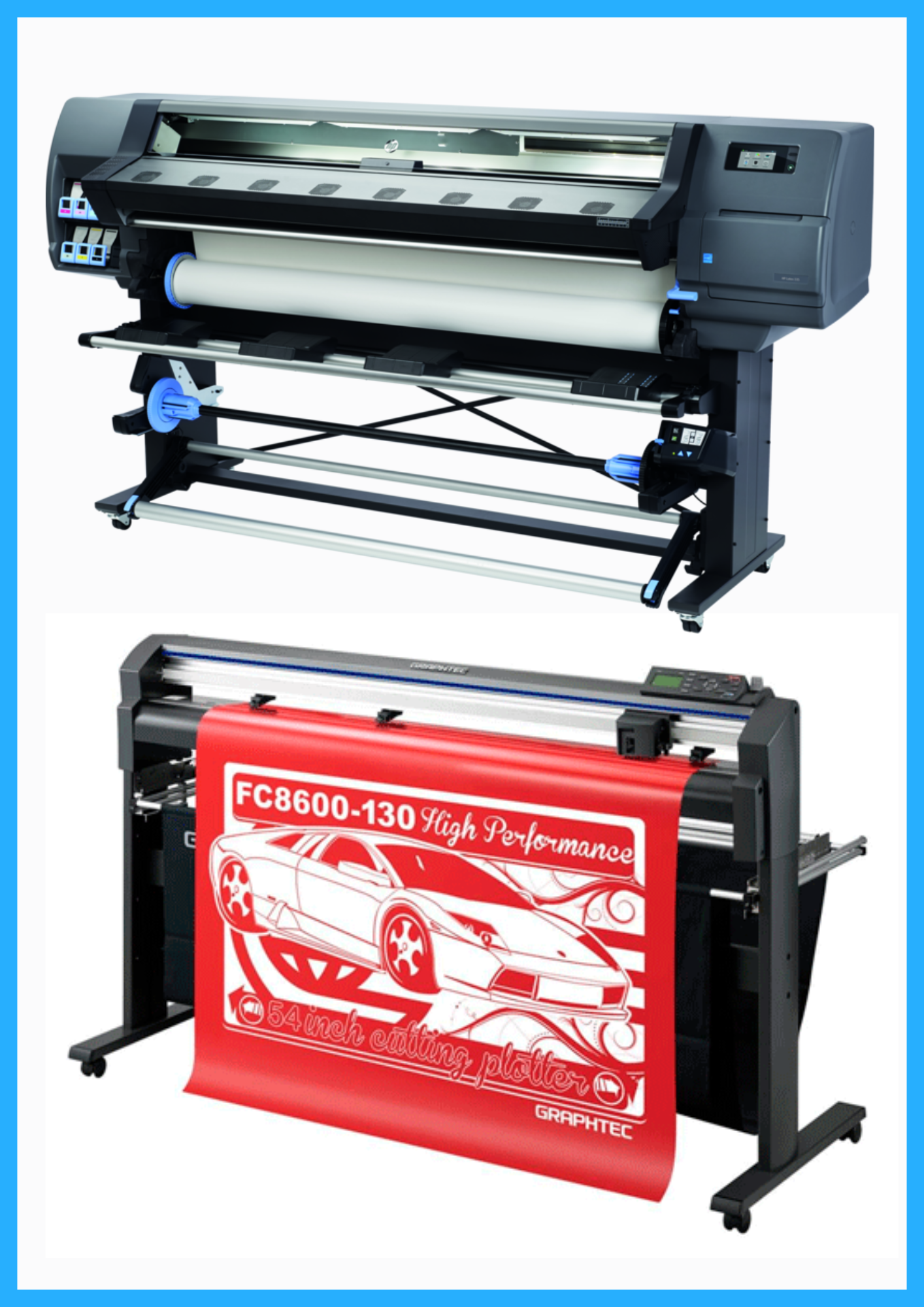 PAQUETE - Impresora HP Latex 335 de gran formato de 64" - Reacondicionada (90 días, 1, 2, 3 o 4 años de garantía) + Plotter de corte de vinilo Graphtec FC8600-130 de alto rendimiento de 54" - Reacondicionado (90 días de garantía)