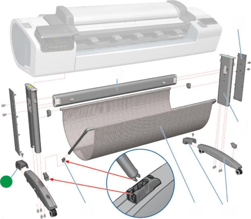 Extensión de pie de soporte (con tornillo) para la serie HP DesignJet T2300 (CN727-60093)