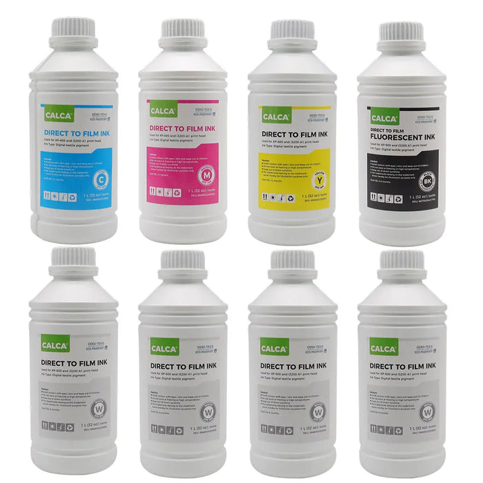 Paquete de tintas para película de transferencia directa CALCA (1 L de cada CMYK + 4 L de blanco)