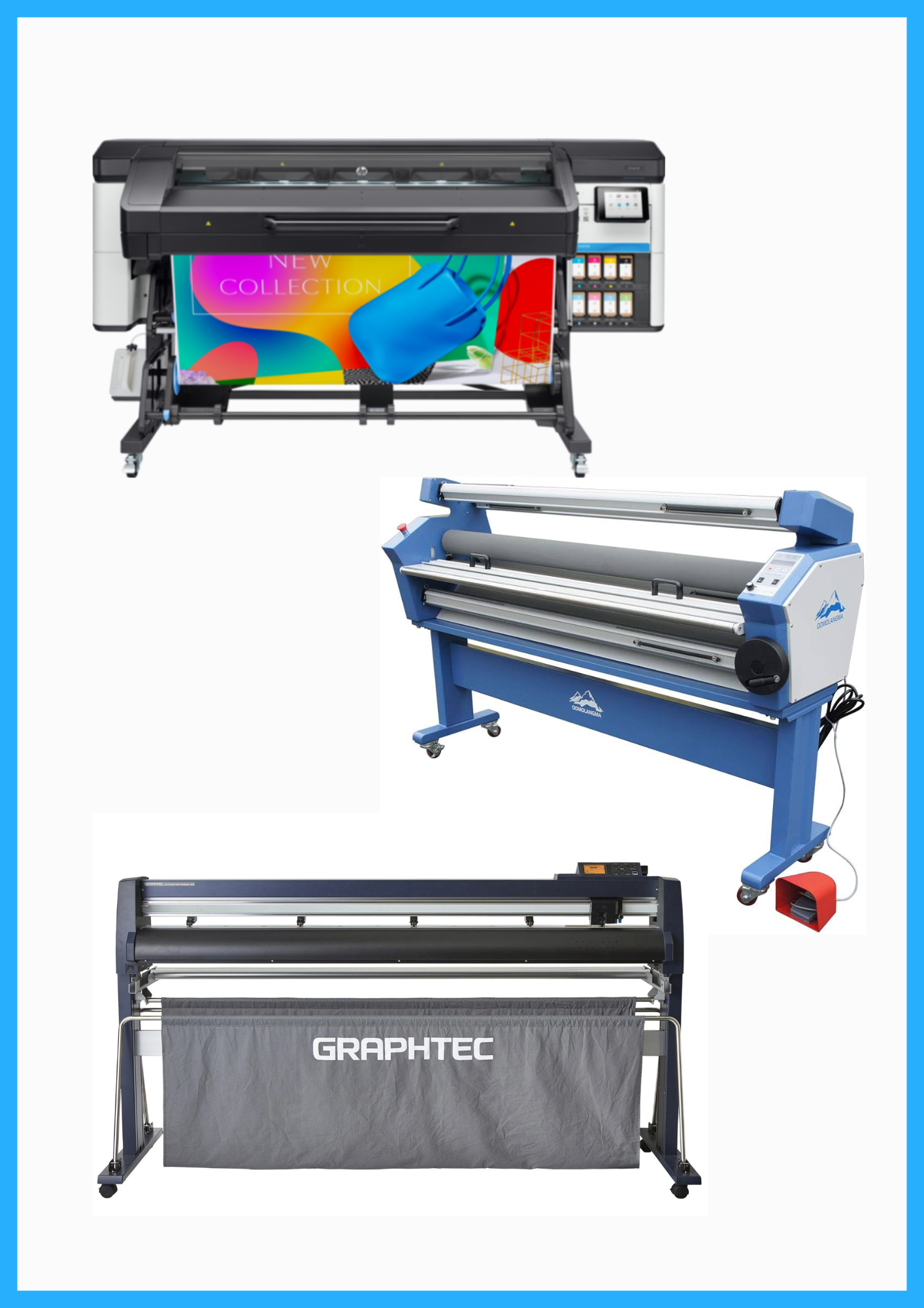 SOLUCIÓN COMPLETA - Impresora HP Latex 700 de 64" de formato ancho - Reacondicionada (1 año de garantía) + Cortadora Graphtec FC9000-160 de 64" de ancho + Laminadora en frío de formato ancho totalmente automática de baja temperatura de 63" - Nueva