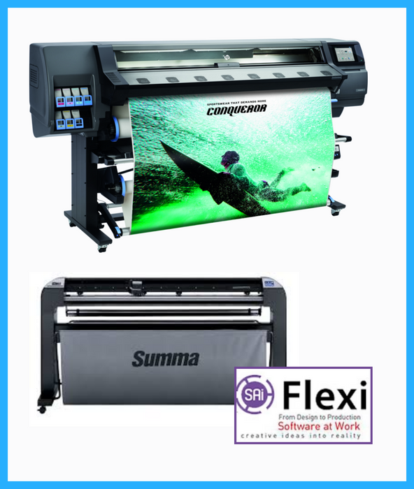 PAQUETE - Impresora HP Latex 365 - Reacondicionada (90 días, 1, 2, 3 o 4 años de garantía) + Cortadora Summa Class S2 T160 de 62" con servicio - Nueva + Software Flexi RIP