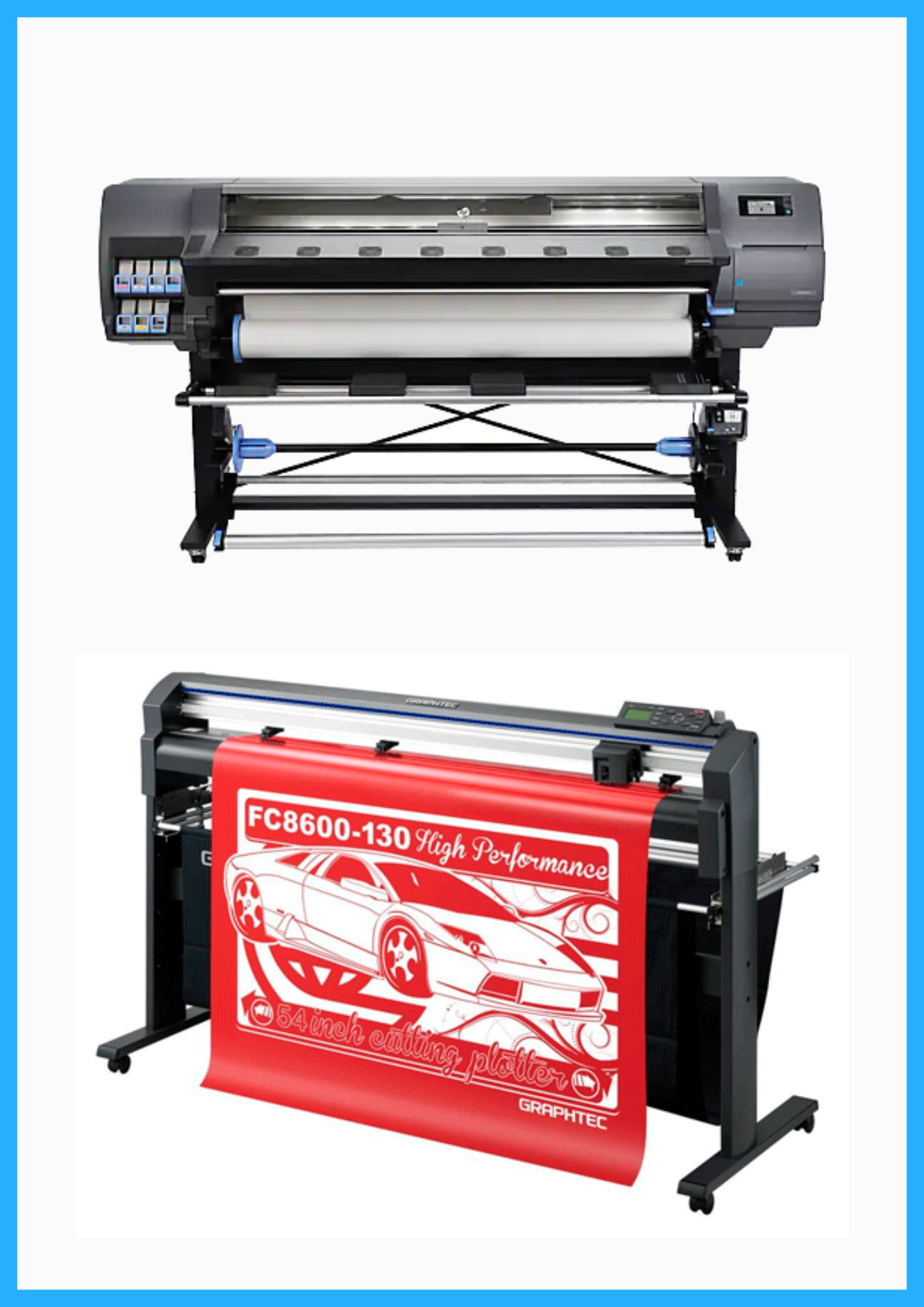 PAQUETE - Impresora HP Latex 330 de 64" - Reacondicionada (90 días, 1, 2, 3 o 4 años de garantía) + Plotter de corte de vinilo Graphtec FC8600-130 de alto rendimiento de 54" - Reacondicionado (90 días de garantía)