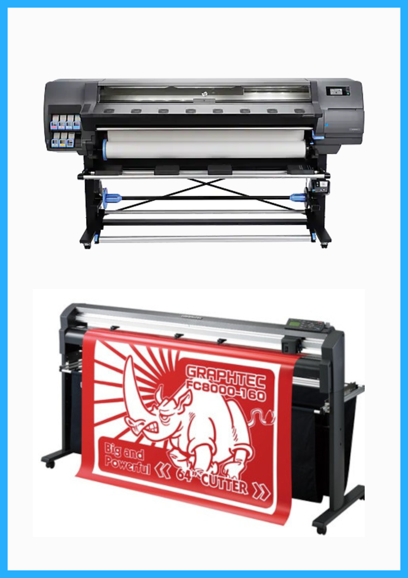 PAQUETE - Impresora HP Latex 330 de 64" - Reacondicionada (90 días, 1, 2, 3 o 4 años de garantía) + Plotter de corte de vinilo Graphtec FC8000-160 de 64" - Reacondicionado (90 días de garantía)