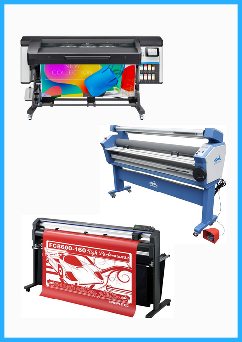 COMPLETE SOLUTION - HP Latex 700 64" Wide Format Printer / Refurbished (1 Year Warranty) + 64" Graphtec FC8600-160 Vinyl Cutting Plotter - Refurbished (1 Year Warranty) + 63" Full-auto Low Temp. Wide Format Cold Laminator - New