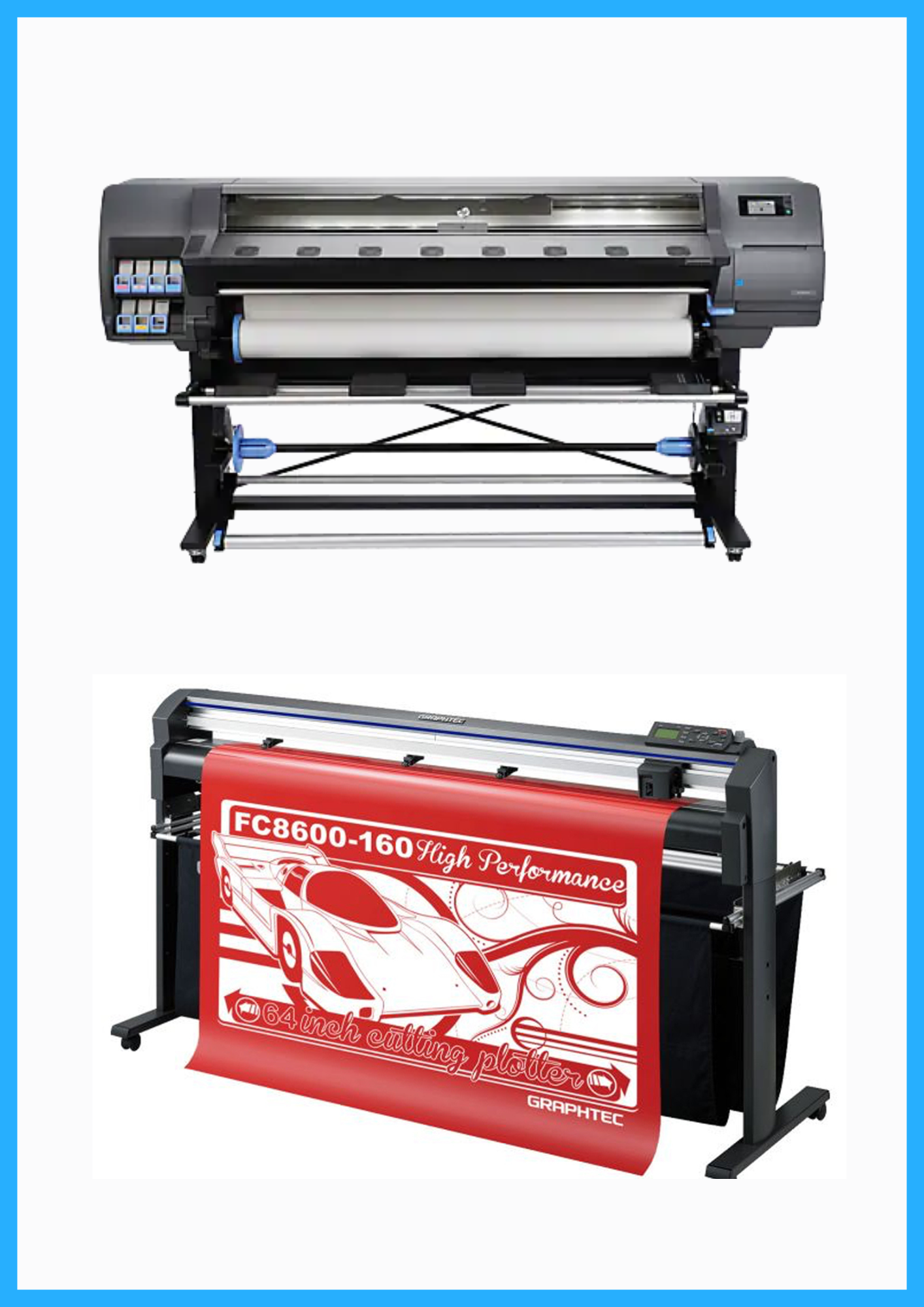 PAQUETE - Impresora HP Latex 330 de 64" - Reacondicionada (90 días, 1, 2, 3 o 4 años de garantía) + Plotter de corte de vinilo Graphtec FC8600-160 de alto rendimiento de 64" - Reacondicionado (90 días de garantía)
