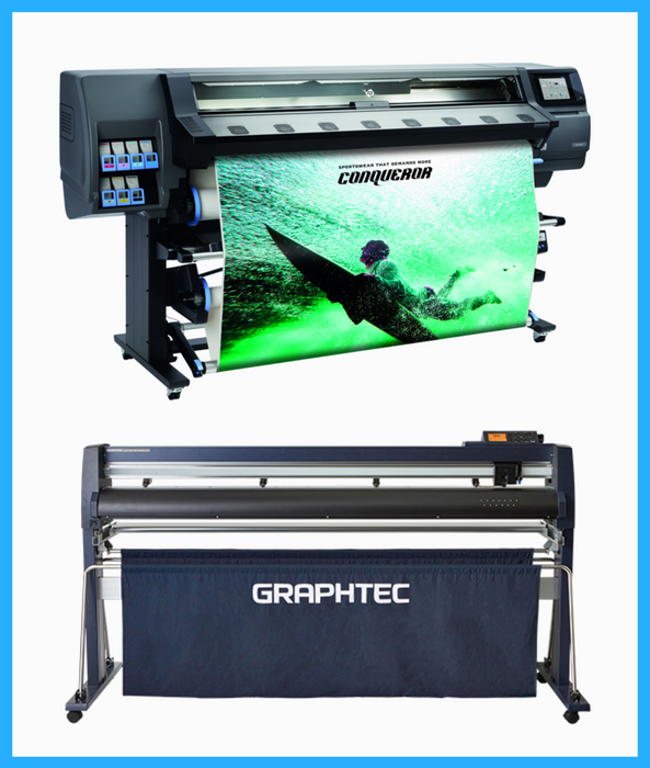 PAQUETE - Impresora de producción de gran formato HP Latex 365 de 64" - Reacondicionada (90 días, 1, 2, 3 o 4 años de garantía) + Cortadora Graphtec FC9000-160 de 64" de ancho (162,6 cm)