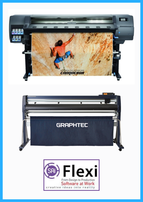 PAQUETE - Impresora HP Latex 335 de gran formato de 64" - Reacondicionada (90 días, 1, 2, 3 o 4 años de garantía) + Cortadora Graphtec FC9000-160 de 64" (162,6 cm) de ancho - Nueva + Software Flexi Rip