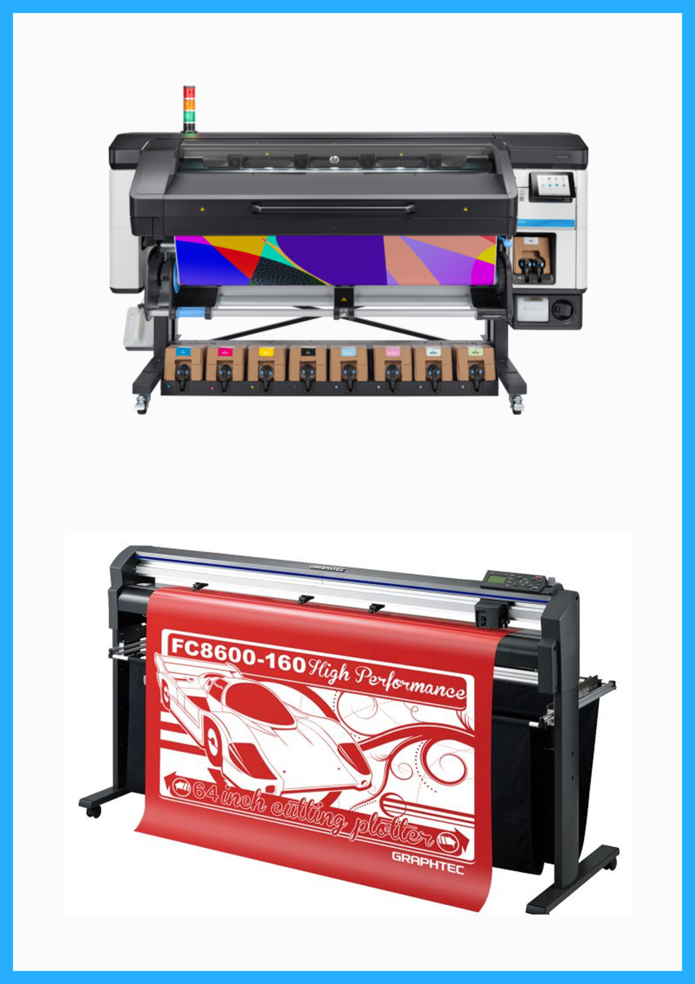 PAQUETE - Impresora HP Latex de 800 W y 64" de formato ancho - Reacondicionada (1 año de garantía) + Plotter de corte de vinilo Graphtec FC8600-160 de 64" - Reacondicionado (1 año de garantía)
