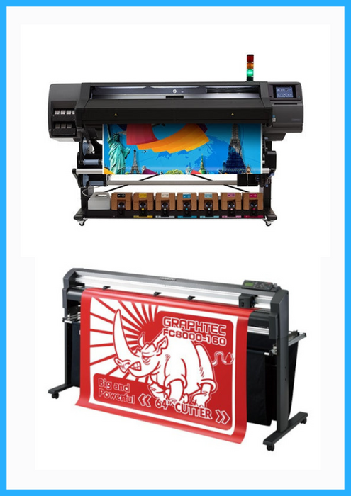 PAQUETE - Impresora HP Latex 570 de 64" con consumibles de inicio - Reacondicionada (1 año de garantía) + Plotter de corte de vinilo Graphtec FC8000-160 de 64" reacondicionado (1 año de garantía)