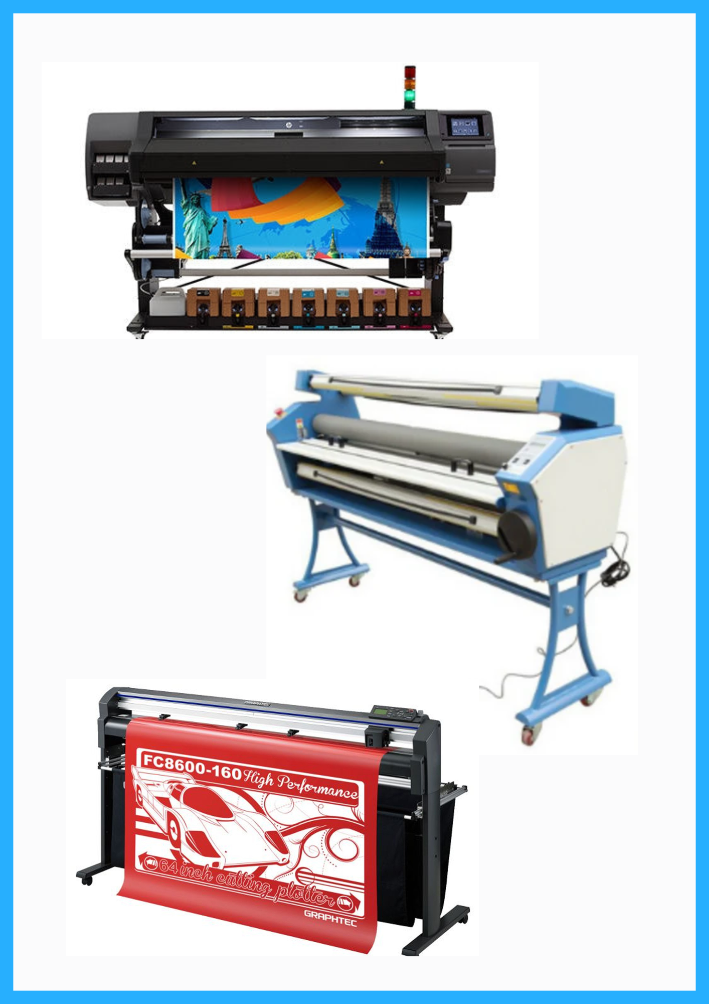 COMPLETE SOLUTION - HP Latex 570 64" Printer - Refurbished (90 Days, 1, 2, 3 or 4 Y/Warranty) + 64" Graphtec FC8600-160 Vinyl Cutting Plotter - Refurbished (90 Days, 1, 2, 3 or 4 Y/Warranty) + 63" Full-auto Low Temp. Wide Format Cold Laminator