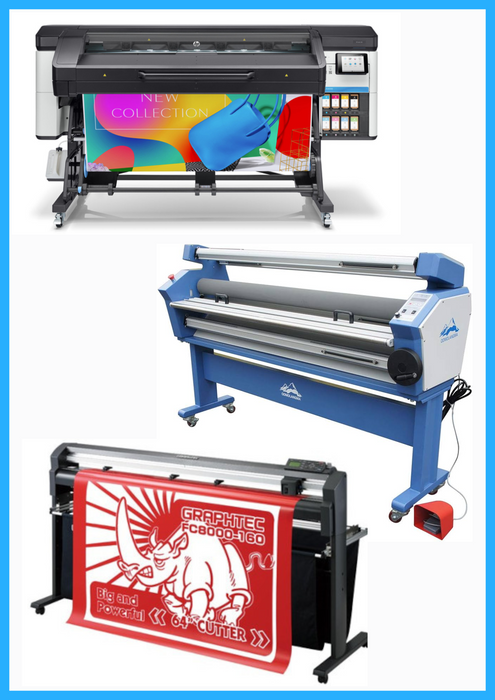 COMPLETE SOLUTION - HP Latex 700 64" Wide Format Printer - Refurbished (1 Year Warranty) + 64" Graphtec FC8000-160 Vinyl Cutting Plotter - Refurbished (1 Year Warranty) + 55" Full-Auto Wide Format Cold Laminator with Heat Assisted - New
