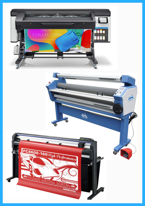 COMPLETE SOLUTION - HP Latex 700 64" Wide Format Printer / Refurbished (1 Year Warranty) + 64" Graphtec FC8600-160 Vinyl Cutting Plotter - Refurbished (1 Year Warranty) + 55" Full-Auto Wide Format Cold Laminator with Heat Assisted - New