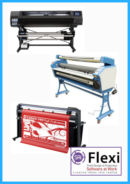 COMPLETE SOLUTION - HP Latex 560 Printer - Refurbished (90 Days, 1, 2, 3 or 4 Y/Warranty) + 64" Graphtec FC8600-160 Cutting Plotter - Refurbished (90 Days, 1, 2, 3 or 4 Y/Warranty) + 63" Full-auto Low Temp. Cold Laminator + Flexi RIP Software