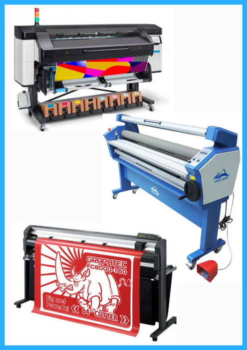 COMPLETE SOLUTION - HP Latex 800 64" Wide Format Printer - Refurbished (1 Year Warranty) + 64" Graphtec FC8000-160 Vinyl Cutting Plotter - Refurbished (1 Year Warranty) + 63" Full-auto Low Temp. Wide Format Cold Laminator - New
