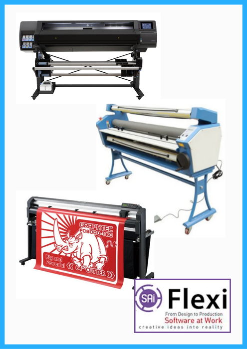 COMPLETE SOLUTION - HP Latex 560 Printer - Refurbished (90 Days, 1, 2, 3 or 4 Y/Warranty) + 64" Graphtec FC8000-160 Cutting Plotter - Refurbished (90 Days, 1, 2, 3 or 4 Y/Warranty) + 63" Full-auto Low Temp. Wide Format Cold Laminator + Flexi RIP Software