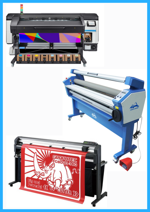 COMPLETE SOLUTION - HP Latex 800W 64" Wide Format Printer - Refurbished (1 Year Warranty) + 64" Graphtec FC8000-160 Vinyl Cutting Plotter - Refurbished (1 Year Warranty) + 63" Full-auto Low Temp. Wide Format Cold Laminator - New