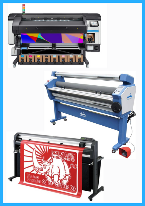 COMPLETE SOLUTION - HP Latex 800W 64" Wide Format Printer - Refurbished (1 Year Warranty) + 64" Graphtec FC8000-160 Vinyl Cutting Plotter - Refurbished (1 Year Warranty) + 55" Full-Auto Wide Format Cold Laminator with Heat Assisted - New