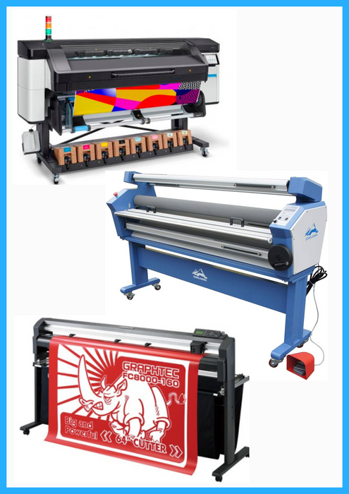 COMPLETE SOLUTION - HP Latex 800 64" Wide Format Printer - Refurbished (1 Year Warranty) + 64" Graphtec FC8000-160 Vinyl Cutting Plotter - Refurbished (1 Year Warranty) + 55" Full-Auto Wide Format Cold Laminator with Heat Assisted - New