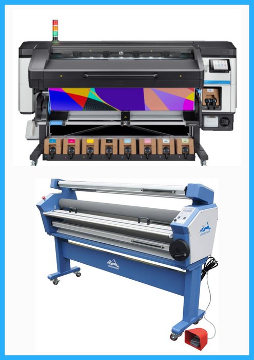 PAQUETE - Impresora HP Latex de 800 W y 64" de formato ancho - Reacondicionada (1 año de garantía) + Laminadora en frío automática de formato ancho de 55" con asistencia térmica - Nueva