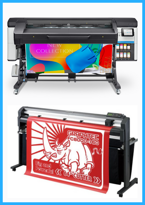 PAQUETE - Impresora HP Latex 630 de 64" - Nueva + Plotter de corte de vinilo Graphtec FC8000-160 de 54" - Reacondicionado (1 año de garantía)